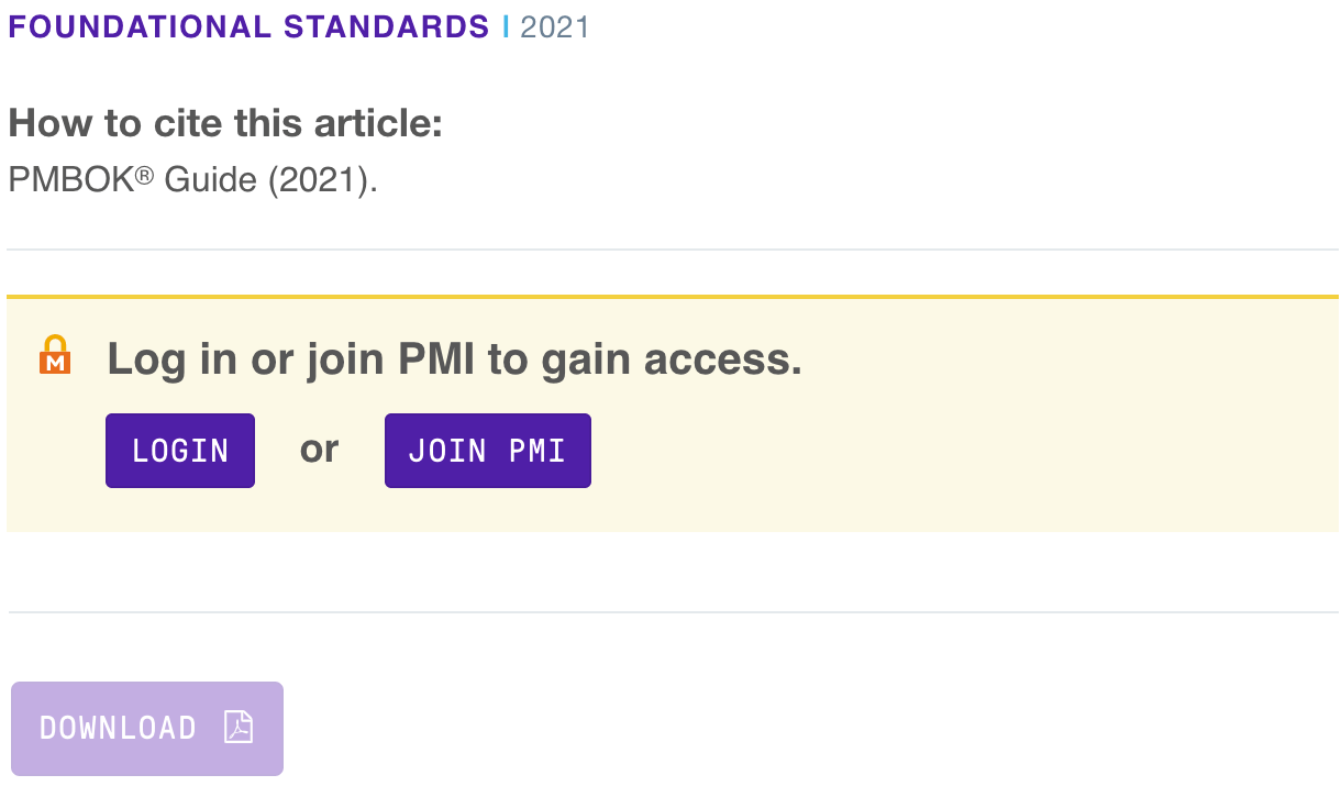 PMBOK Guide 7th Edition Download Page - Login Prompt